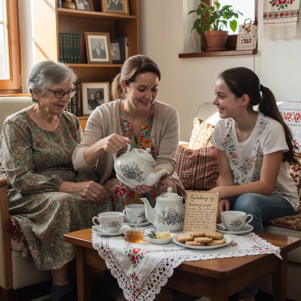 Tradičné slovenské šálky na čaj s motívom prírody.