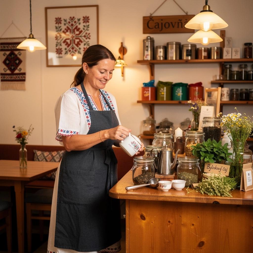 Pohľad na čajovú súpravu s elegantnými šálkami a kanvicou.